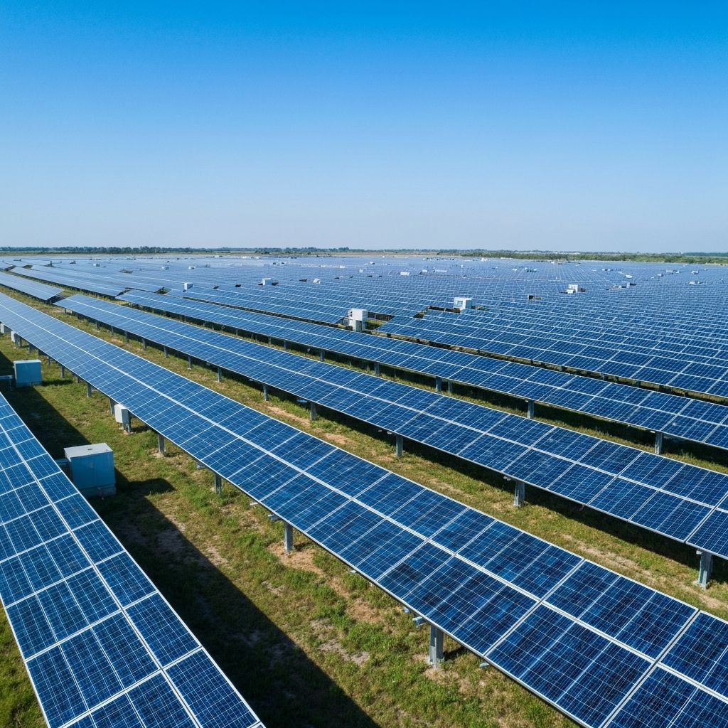 Saules paneļu masīvs no gaisa skata